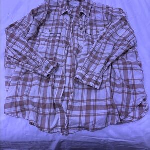 AE Plaid Brown/Cream American Eagle Women's Button Up Flannel Shirt